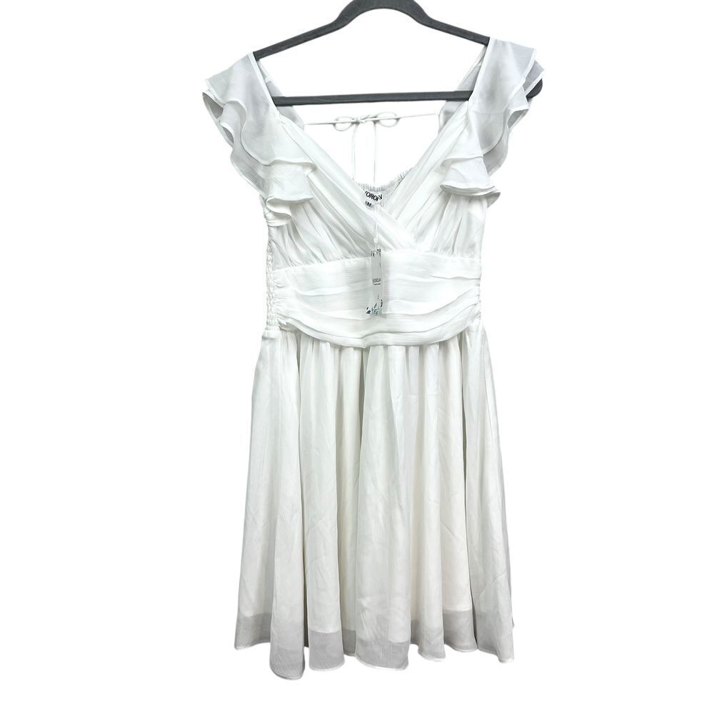 Forolav Girls Dress Ruched Smocked Special Occasion White Ruffled Sleeve Size M*